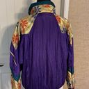 VINTAGE Katana Metallic Gold Purple Floral Jacket 80s Size Medium Windbreaker Photo 8