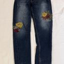 ZARA   Basic Z1975 Jeans Blue Floral Embroidered Distressed 5 Pocket Size 6 Photo 5