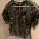 Dalia Collection Black Boho Flower Mesh Top Photo 0