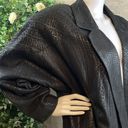 Vtg EREZ 80s Genuine Leather Oversized Coat Jacket Black Animal Print Size Small Photo 2