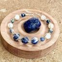 Wire Wrapped Bracelet with Sodalite & Creamy Moonstone Multiple Photo 1