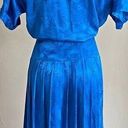 Vintage Blue  embossed satin feel pleated retro 80s maxi dress Photo 1