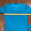 Carlisle  blue turquoise knit faux wrap short sleeve top shirt small Photo 4