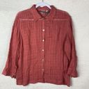 Chico's Vintage  Size‎ 1 (M) Open Knit Linen Button Down Shirt Long Sleeve Pink Photo 0