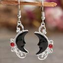 The Moon Hollow Synthetic Gemstone Black Inlaid Red Rhinestone Drop Earrings Faux Fa Photo 0