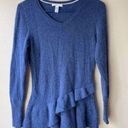 Isaac Mizrahi  Live! Women's Blue Cashmere Ruffle Hem Sweater Size XXS Photo 0