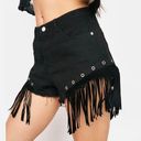 Fantastic Fawn  Nwt grommet eyelet fringe hem black denim shorts size small Photo 0