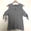 CHA CHA VENTE BLACK & WHITE STRIPED OPEN COLD SHOULDER TIE SLEEVE SHIRT TOP Size L Photo 0