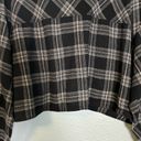 Oak + Fort  Black Plaid Cropped Flannel Collared Shirt Photo 9