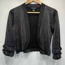 August Silk  Black & Silver Metallic Open Front 3/4 Ruffle Sleeve Bolero Shrug S Photo 7