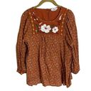 In Bloom  Orange Embroidered Floral Fall Blouse Medium Photo 0