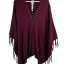 Chico's  One Size Lace Up Fringed Poncho In Monrovia Western Tasseled  Pullover Photo 1