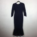 Alexis  Nadege Navy Crochet Lace 3/4-Sleeve V-Neck Midi Mermaid Dress Small Party Photo 11