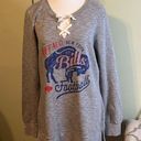 Majestic  New York Buffalo Bills longline split hem v-neck crisscross sweatshirt Photo 0