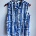 Coldwater Creek  Sleeveless Button-Up No Iron Tank Watercolor Tie Due Large P Photo 0