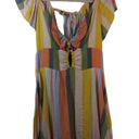 Angie  Pina Colda Striped Short Sleeve Strappy Neck Dress Boho Size L Photo 0