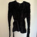 BCBGMAXAZRIA BCBG black eyelash texture fuzzy open belted cardigan size XS Photo 9