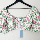 Hill House  The Isabella Top Pink Roses Poplin Puff Sleeve Tie Front Floral Photo 3