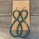 None Green Beaded Double Hoop Dangle Earrings NWOT Photo 1