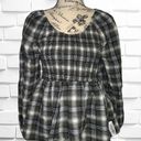 Tommy Hilfiger Tommy Jeans Womens Size Medium Plaid Peplum Smocked Top •Scoop Neck Long Sleeves Photo 1