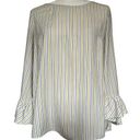 Carolina belle  Bell Sleeve Womens Top Size Large Stripe White Blue Keyhole Photo 0