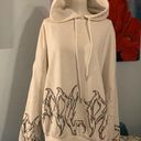 Adika  Sweater Womens L Large Hooded Sweatshirt Flames Casual White Rhinestone Photo 0