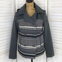 Jack by BB Dakota Jack BB Dakota Striped Colorblock Cropped Removable Hood Pea Coat Gray Small Photo 0