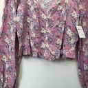 Abound NEW NWT  Cinched Floral Blouse Pink Cream Blue Long Sleeve Crop Top Medium Photo 5