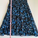 Rebecca Taylor  Kyoto Sleeveless Black & Blue Floral Print Metallic Smocked Dress Photo 4