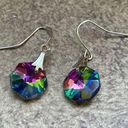 Swavorski Swarovski Iridescent Blue Crystal Round Earrings Silvertone Hook Earring… Photo 3