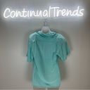 Oscar de la Renta  100% Silk Teal Blue Green Button Down Top size 6 short sleeve Photo 3