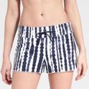 Athleta  Wave Break Smocked Swim Shorts Navy White Stripe Size Small Photo 1