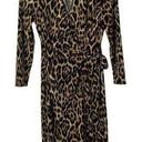 Kasper  Brown Animal Print Long Sleeve Wrap Dress M Photo 0