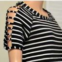 August Silk NWT  Black White Striped Cold Shoulder Shift Dress Short Sleeve Small Photo 3