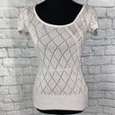 Tricot Joli short sleeve open knit scoopneck top w/ruffles sz small women Photo 0