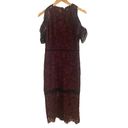 Alexis  Midi Lace Overlay Cut Out Dress Burgundy Purple Size M Photo 4