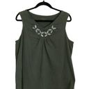 Coldwater Creek Army Green  Sleeveless 1X Cotton Embroirderd Tanktop Photo 0