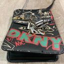 DKNY  Elissa Graffiti Leather Crossbody Bag Black Silver Chain NYC Theme Lock Photo 2