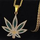 18K Gold Plated Leaf Diamond Pendant Necklace Photo 0