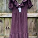 Chelsea and Violet NWT  Ruffle Scoop Neck Short Puff Sleeve Check Print Merlot Mi Photo 0