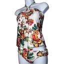 Becca  Women’s Size M White Multi Floral Emma Handkerchief Hem Tankini Swim Top Photo 8