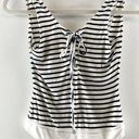 Lovers + Friends  Allie Tank Top Striped Lace Up Bodysuit Navy Blue White Small Photo 3