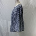 st. john's bay St. John’s Bay Gingham Print and Floral Navy Blue and White Peasant Top Size S Photo 3