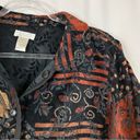 Christopher & Banks  | Black Autumn Patchwork Tapestry Fall Leaf Button Jacket XL Photo 1