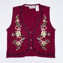 Jantzen Vintage  Classics Women's Floral Embroidered Sweater Vest Maroon Red NWT Photo 2