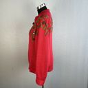 Coldwater Creek Vintage  Zip Cardigan Sweater L Large Red Embroidered Birds Pines Photo 8