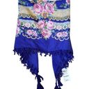 Charter Club  Blue Floral Print Cashmere Fringe Edge Scarf NWT Photo 0