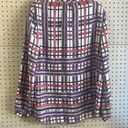 Daniel Cremieux Cremieux red and blue plaid semi sheer long sleeve tunic blouse office career Photo 4