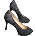 Nine West  Juliette Black Speckled Denim Metallic Suede Heels Photo 1