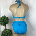 Kenneth Cole  Blue Ruffle 2 Piece Swim Bathing Suit L Photo 1